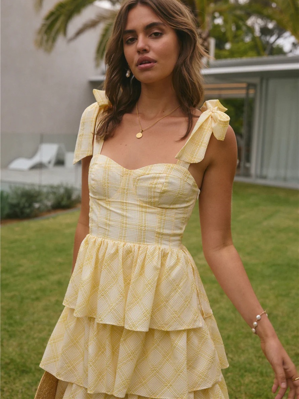 Sofie the Label Dalia Maxi Dress Yellow Jacquelyn Plaid Seersucker NEW Medium - Picture 3 of 10